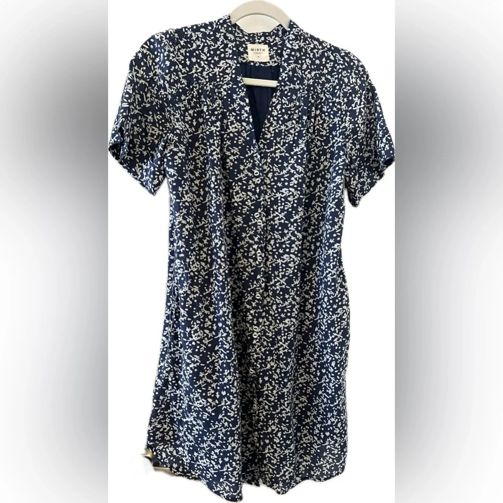 Mirth Navy Blue and White Floral Belted Dress Size XS - Picture 3 of 6